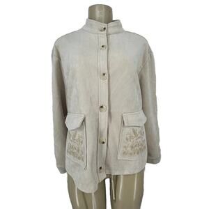 Solitaire Anthropologie Large Women Button Up Faux Suede Jacket Short D5v